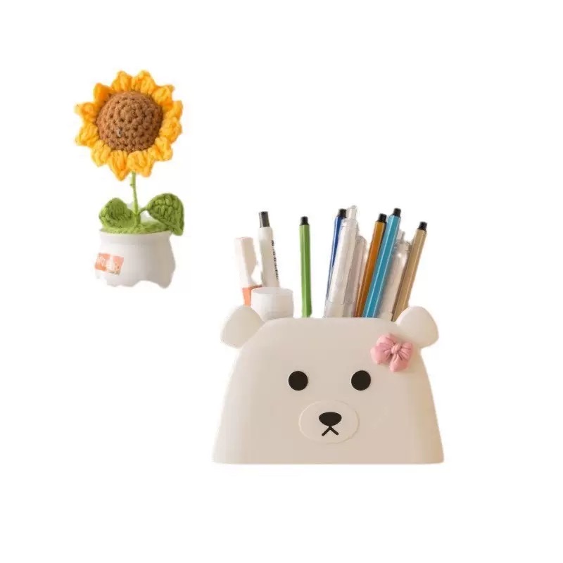 Little Bear cute cartoon pen holder, student stationery storage box, office supplies cute stationery box Item Picture