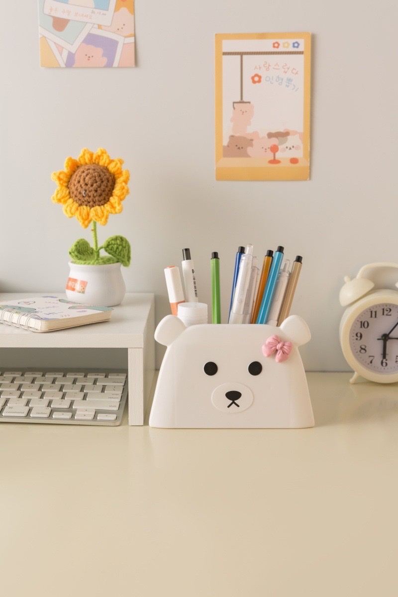 Little Bear cute cartoon pen holder, student stationery storage box, office supplies cute stationery box detail image 4