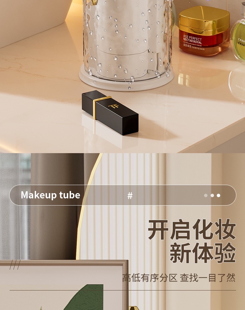 Rotating makeup brush storage holder, dust-proof compartmentalized desktop cosmetics storage box, dressing table, pen holder, lipstick shelf detail image 13