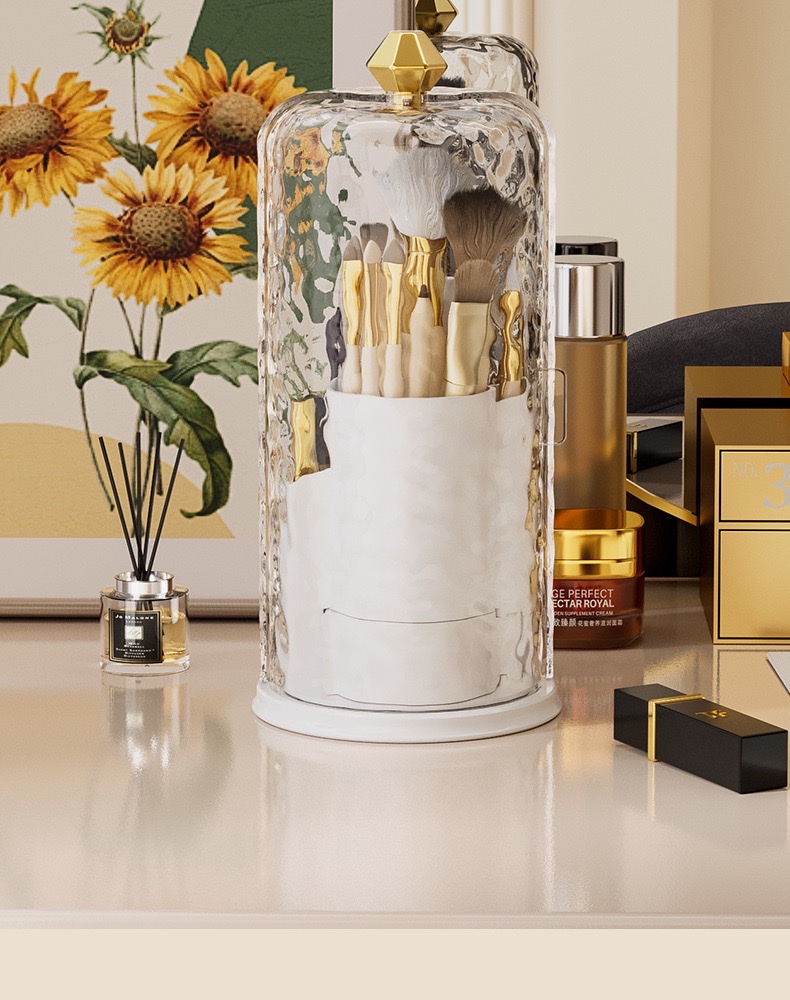 Rotating makeup brush storage holder, dust-proof compartmentalized desktop cosmetics storage box, dressing table, pen holder, lipstick shelf detail image 14
