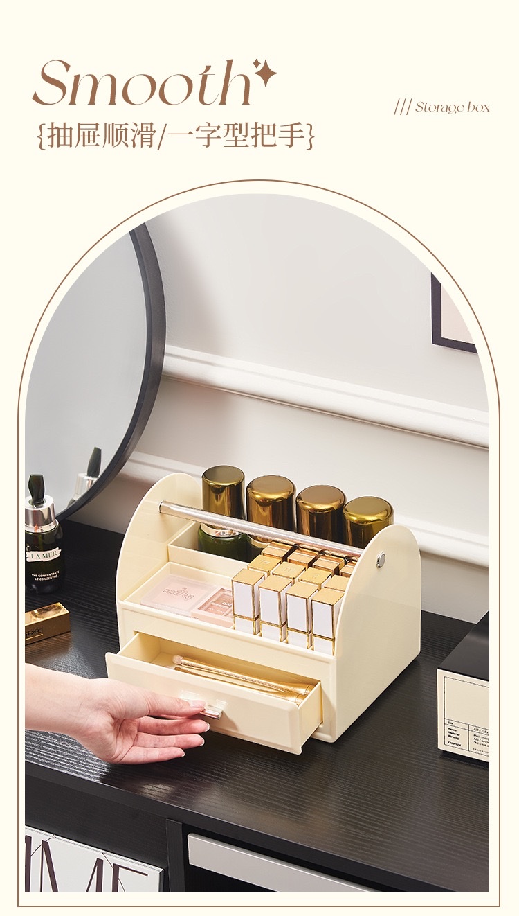 Portable compartments for cosmetics storage box, transparent dressing table shelf, high-end desktop cosmetics storage box detail image 7