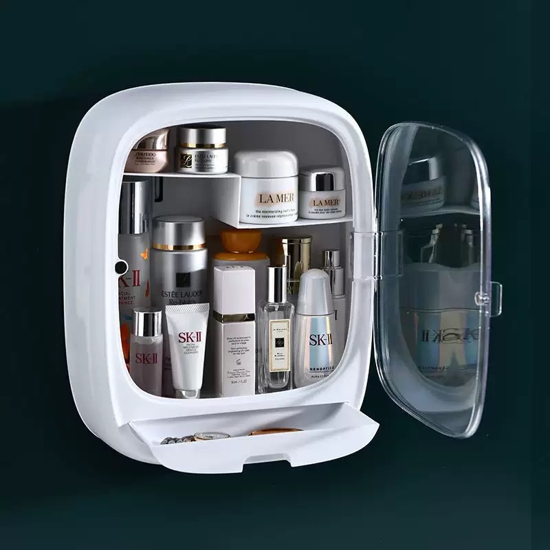 Wall-mounted dust-proof cosmetic storage box, no need for drilling, large capacity for home use, waterproof bathroom storage detail image 5