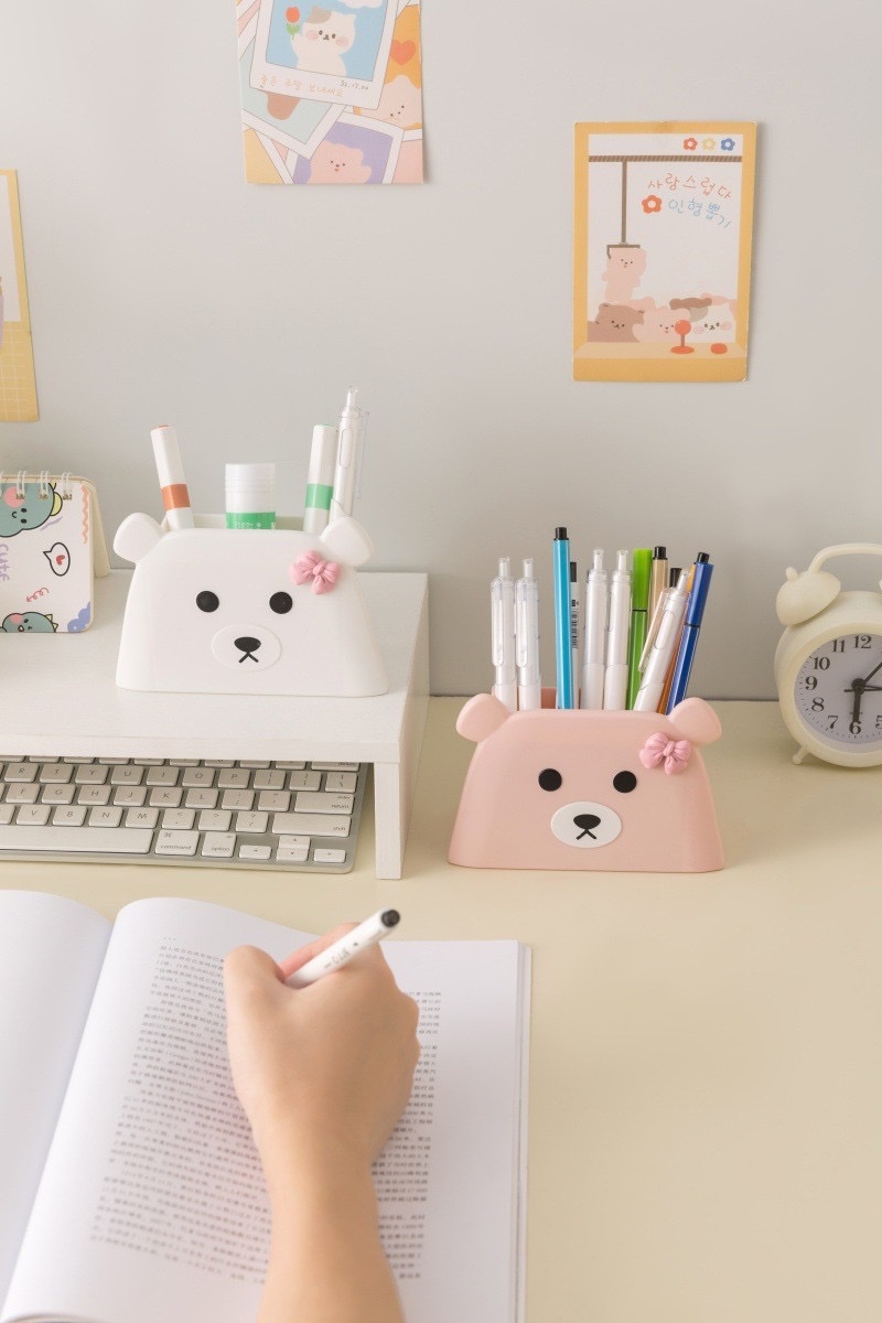 Little Bear cute cartoon pen holder, student stationery storage box, office supplies cute stationery box detail image 3