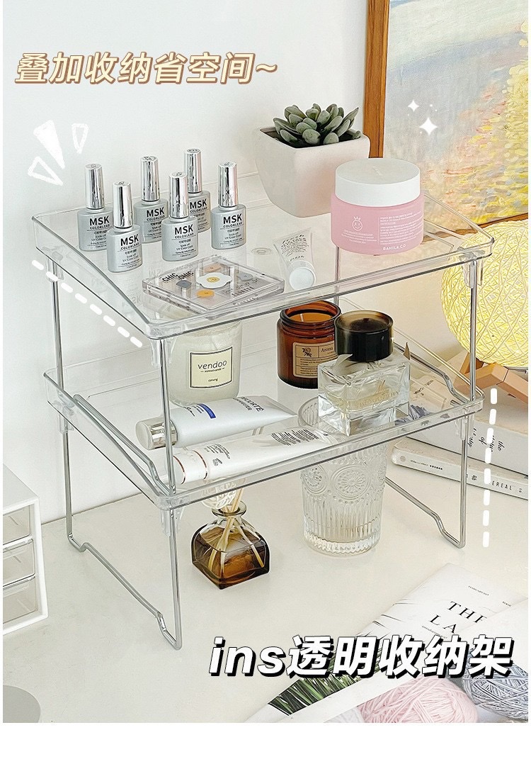 Folding storage rack, multi-layer transparent storage rack for office desks, acrylic double-layer rack for dormitory desks detail image 1