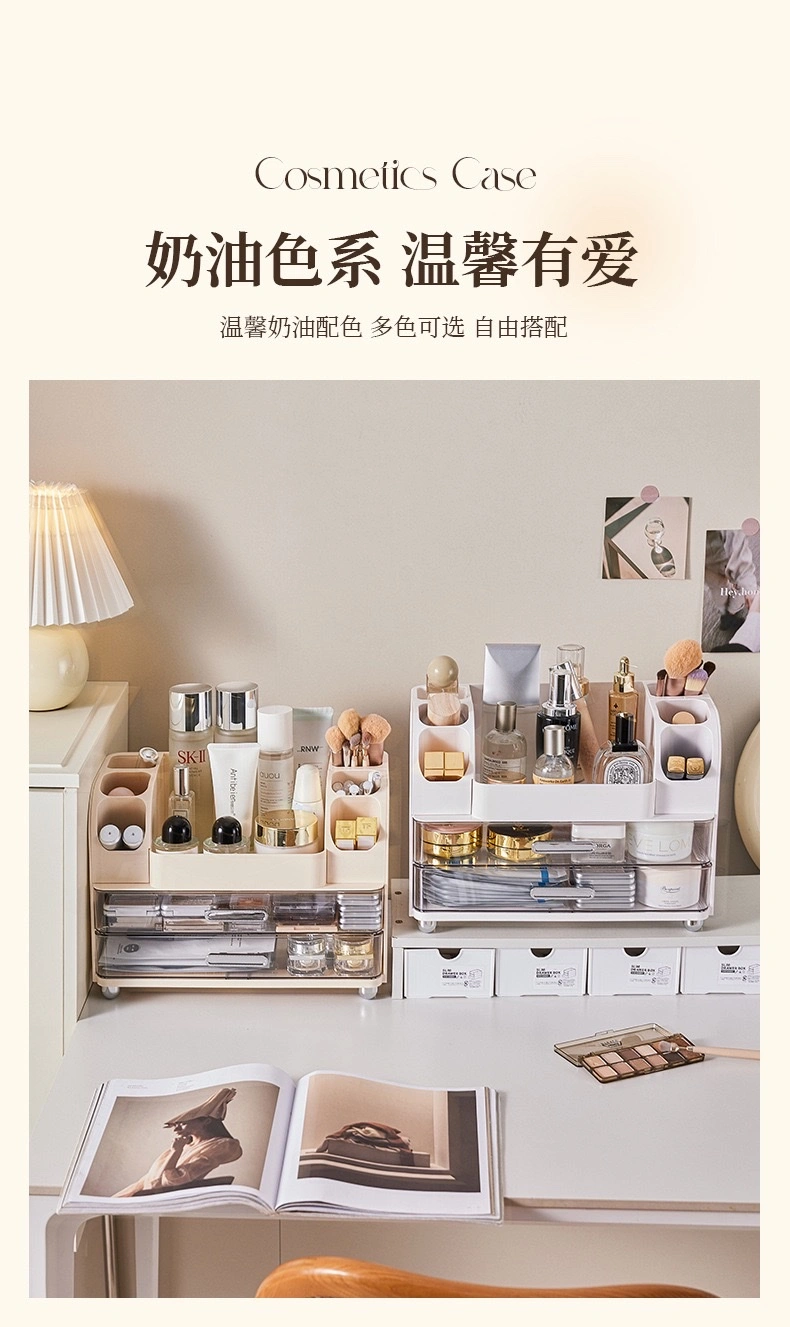 Household cosmetics storage box, desktop dressing table, compartment-organized makeup box, skin care products, lipstick, dust-proof storage rack detail image 12