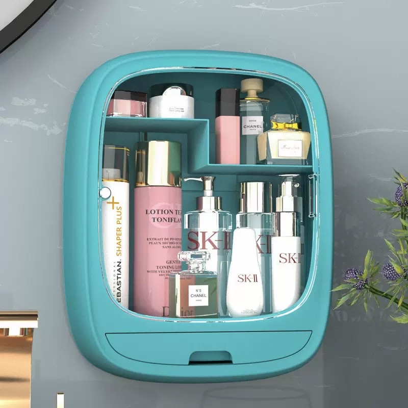 Wall-mounted dust-proof cosmetic storage box, no need for drilling, large capacity for home use, waterproof bathroom storage Specification image