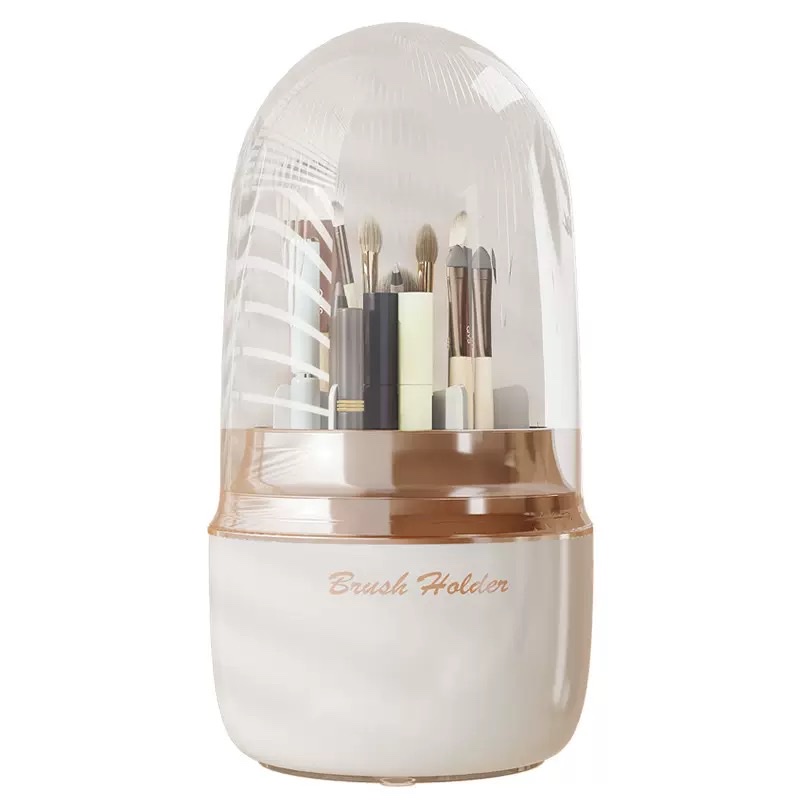 Rotating cosmetics storage box, dressing table, brush bucket, desktop dust-proof eye shadow, makeup brush, lipstick, stationery box Application Scenario