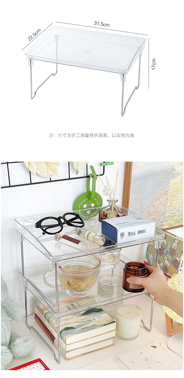 Folding storage rack, multi-layer transparent storage rack for office desks, acrylic double-layer rack for dormitory desks detail image 4