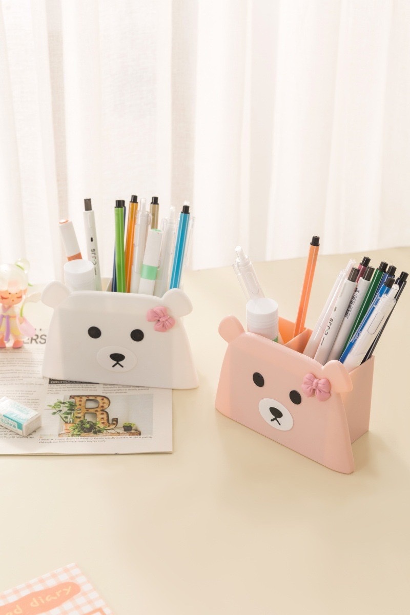 Little Bear cute cartoon pen holder, student stationery storage box, office supplies cute stationery box detail image 1