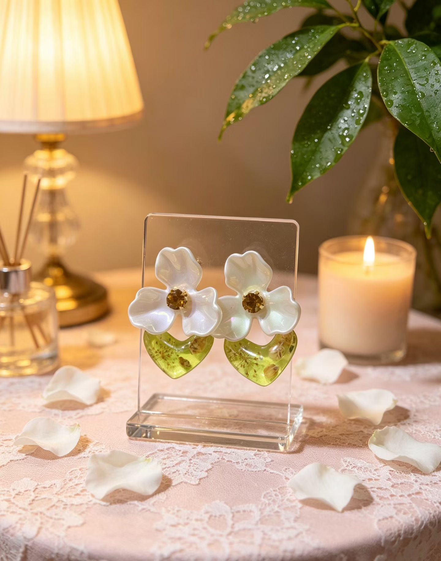 Korean-style dried flower acetate earrings with silver needles are fashionable, versatile and extremely elegant details Picture
