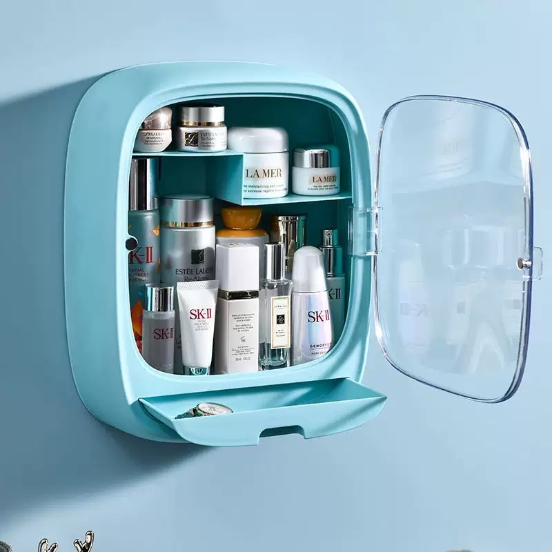 Wall-mounted dust-proof cosmetic storage box, no need for drilling, large capacity for home use, waterproof bathroom storage detail image 6