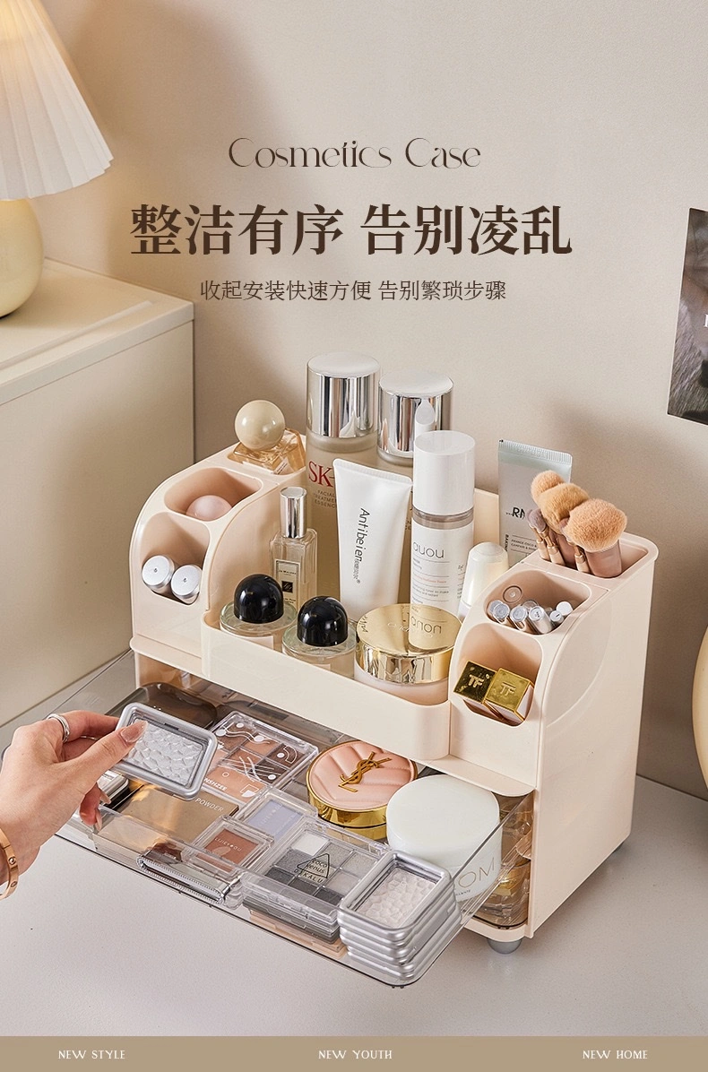 Household cosmetics storage box, desktop dressing table, compartment-organized makeup box, skin care products, lipstick, dust-proof storage rack detail image 3