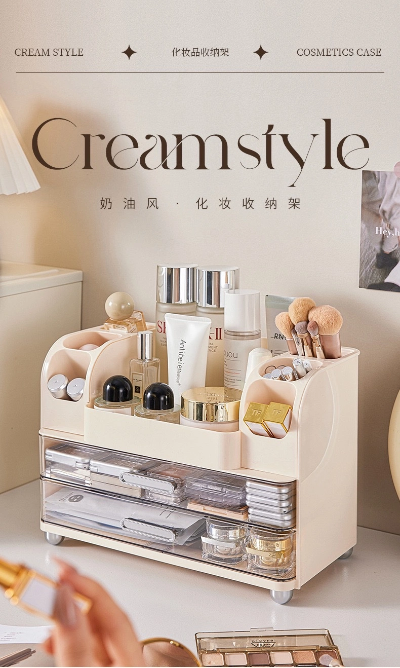 Household cosmetics storage box, desktop dressing table, compartment-organized makeup box, skin care products, lipstick, dust-proof storage rack detail image 1