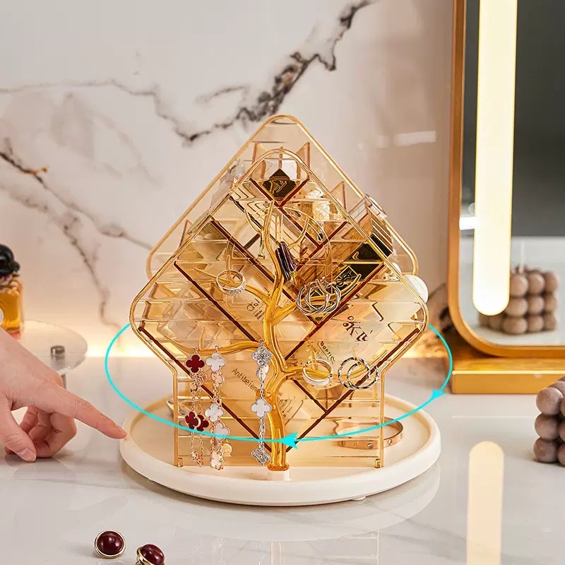 Light luxury cosmetics storage box, dressing table, rotatable skin care products storage rack, desktop stationery and jewelry storage box details Picture