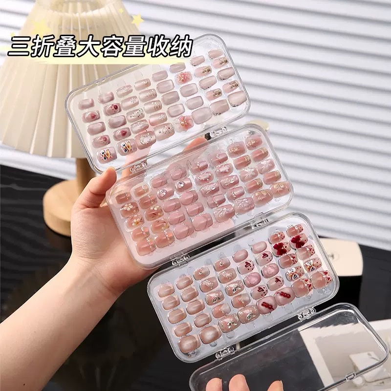 Wholesale of nail art storage boxes, transparent display boxes for wearing nails, special foldable dust-proof jewelry storage boxes for nail pieces details Picture