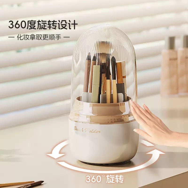 Rotating cosmetics storage box, dressing table, brush bucket, desktop dust-proof eye shadow, makeup brush, lipstick, stationery box details Picture