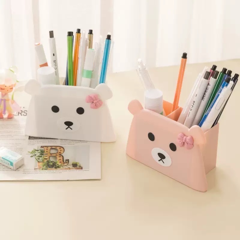 Little Bear cute cartoon pen holder, student stationery storage box, office supplies cute stationery box Specification image