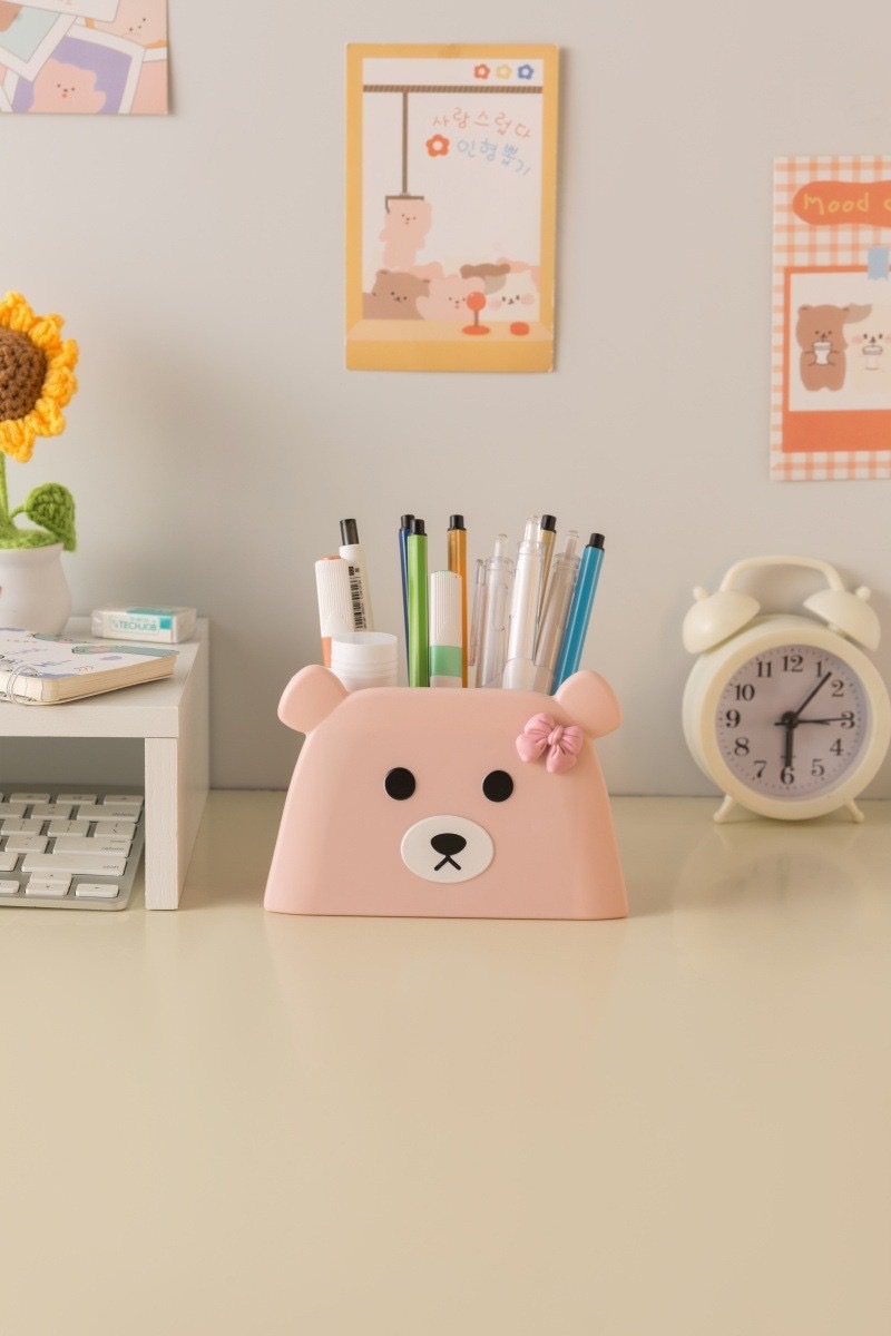 Little Bear cute cartoon pen holder, student stationery storage box, office supplies cute stationery box detail image 5
