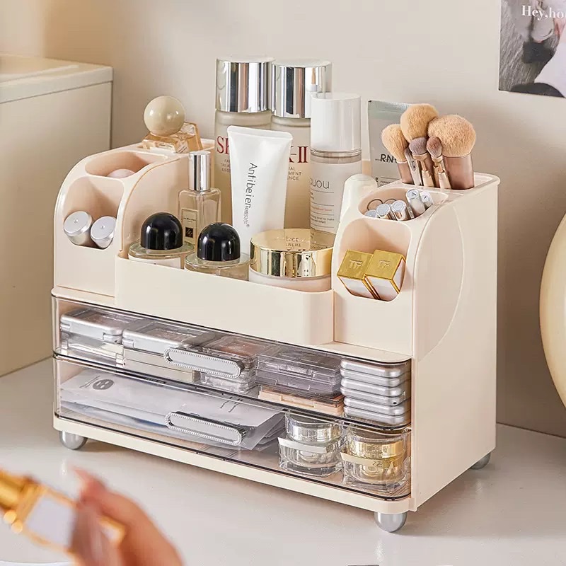 Household cosmetics storage box, desktop dressing table, compartment-organized makeup box, skin care products, lipstick, dust-proof storage rack