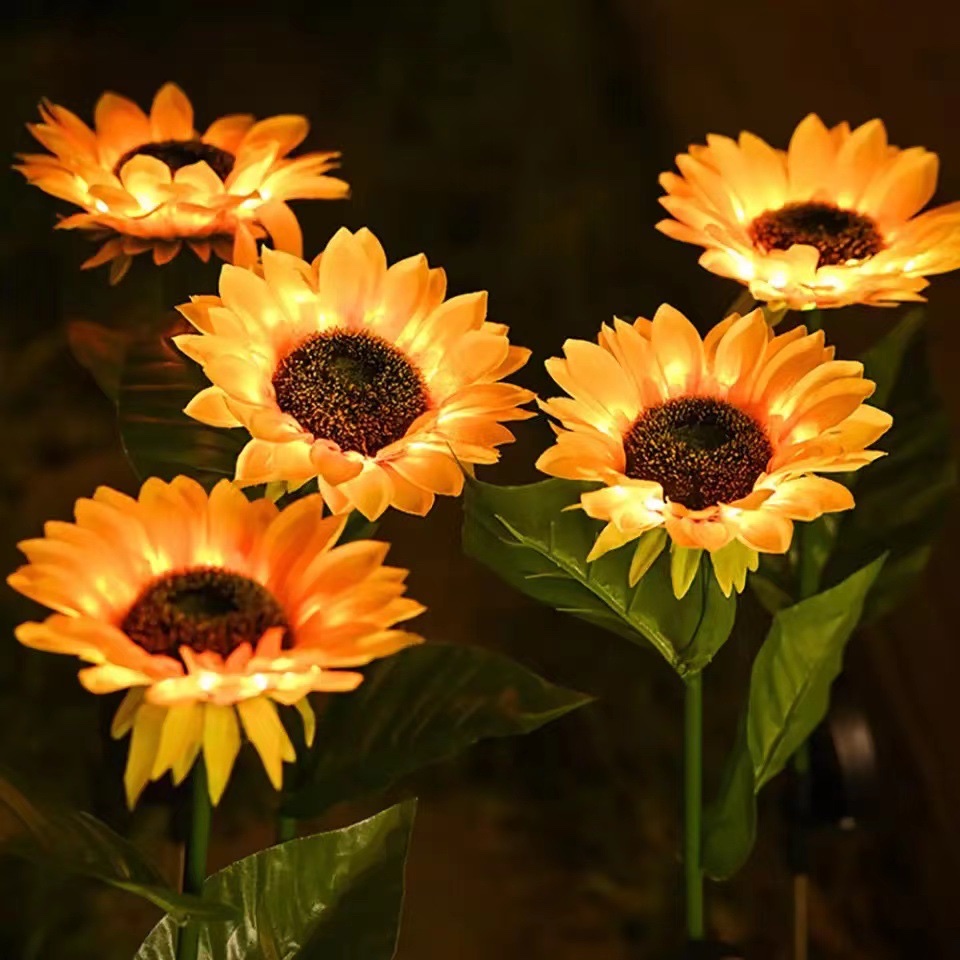 New cross-border simulation flower solar ground insert light, outdoor sunflower lawn light, courtyard villa decorative ground insert light detail image 6