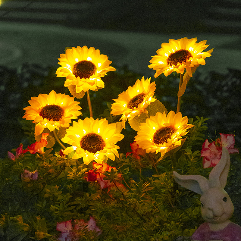 New cross-border simulation flower solar ground insert light, outdoor sunflower lawn light, courtyard villa decorative ground insert light Specification image