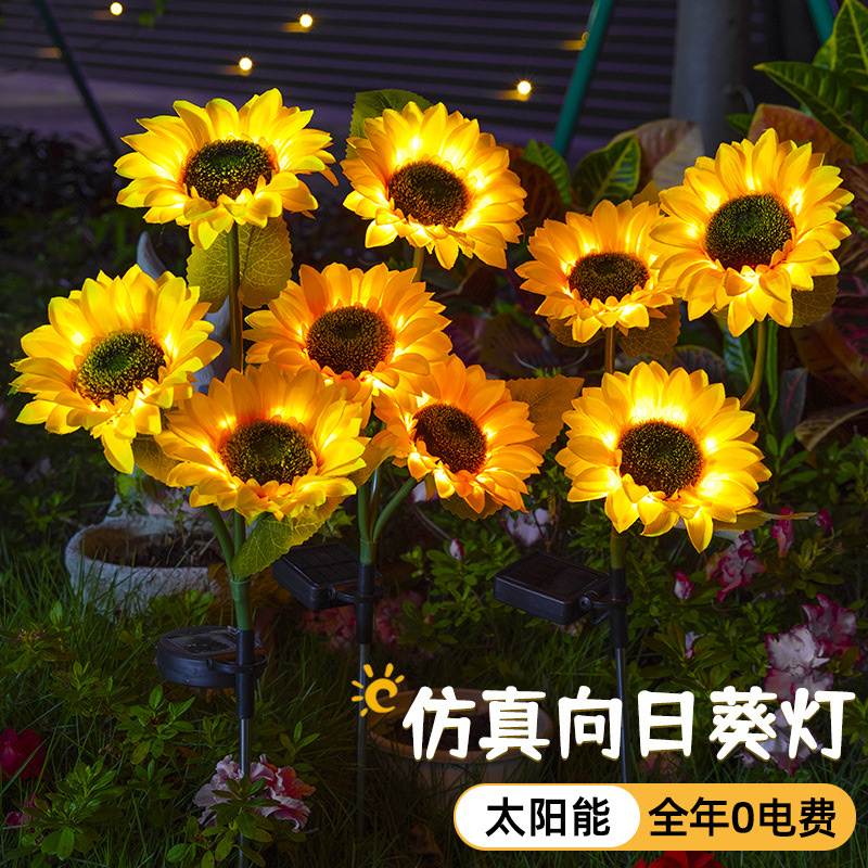 New cross-border simulation flower solar ground insert light, outdoor sunflower lawn light, courtyard villa decorative ground insert light details Picture
