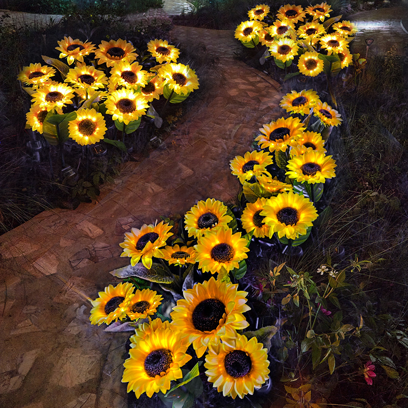 New cross-border simulation flower solar ground insert light, outdoor sunflower lawn light, courtyard villa decorative ground insert light detail image 7