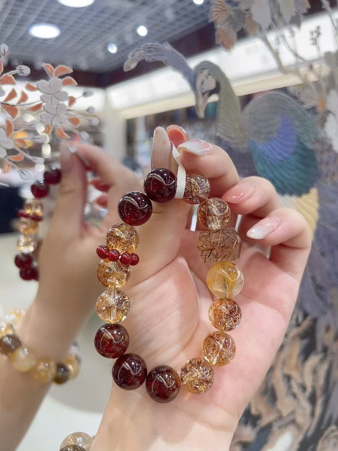 Natural crystal gold foil garnet DIY bracelet, natural crystal