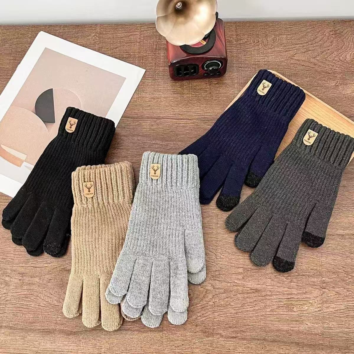 Knitted gloves, warm and anti-slip, thick cotton fleece gloves for women in autumn and winter Item Picture