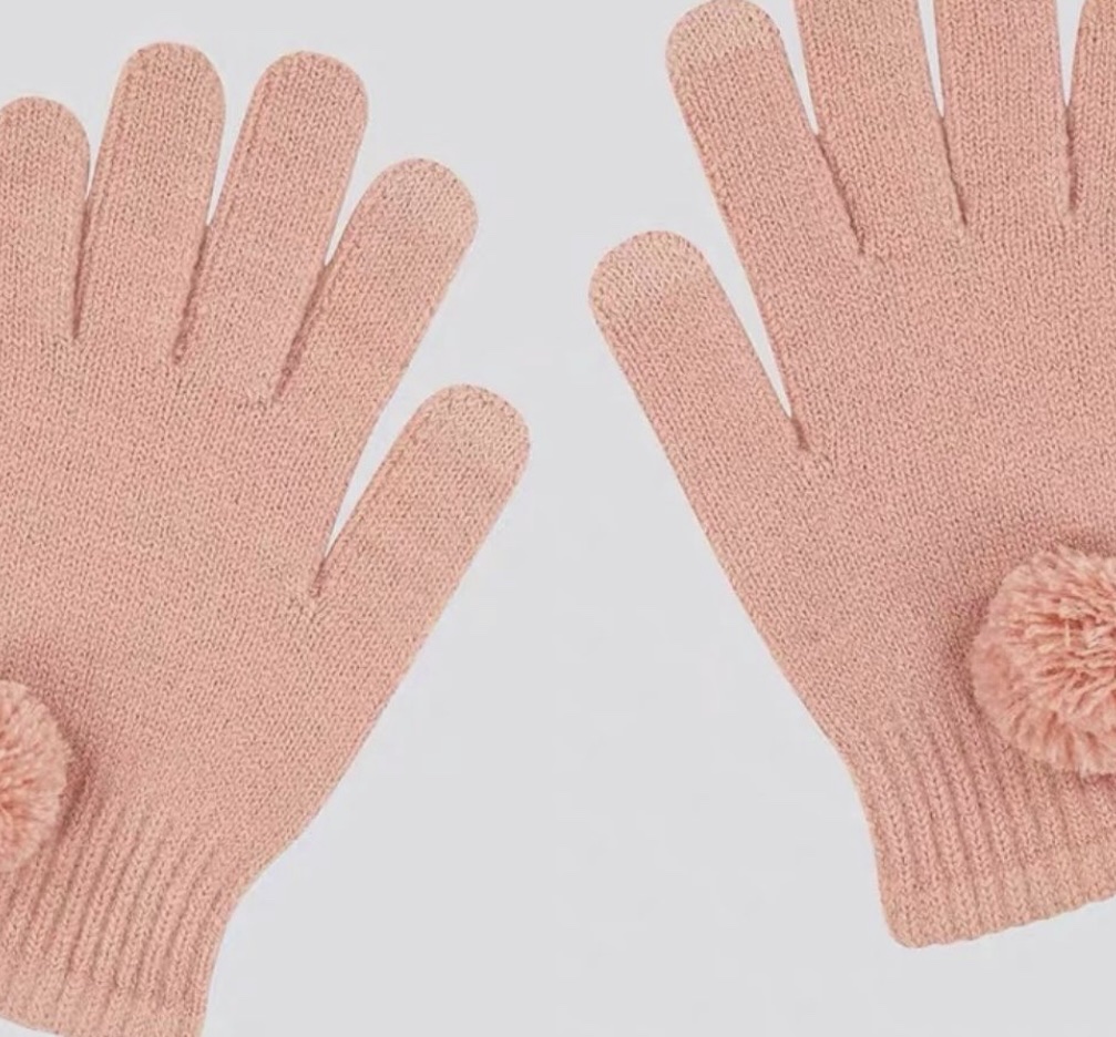 Pink woolen gloves, warm and anti-slip, knitted gloves for women in autumn and winter Item Picture
