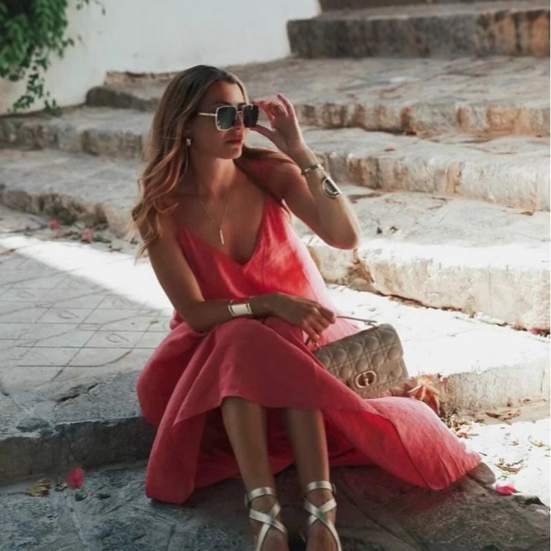 2026 New Style 2026 European and American foreign trade women's clothing Independent Station Summer new solid color casual loose halter dress Women's summer dress full figure