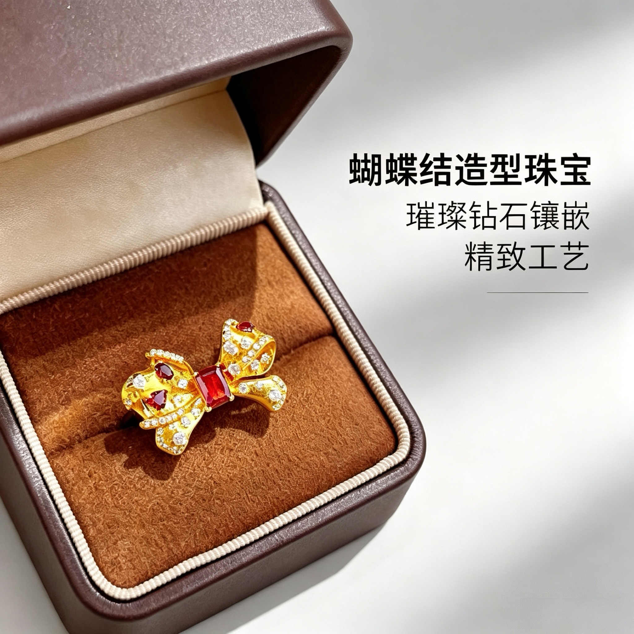 Coolqi Jewelry's ancient sand gold square diamond heart-shaped butterfly ring, a three-dimensional diamond-encrusted ring, is a light luxury and exquisite gift for your girlfriend detail image 3