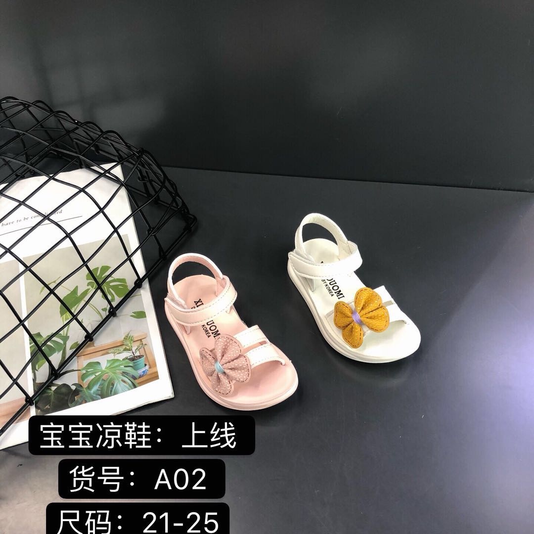 宝宝凉鞋粉色白色蝴蝶结儿童夏款