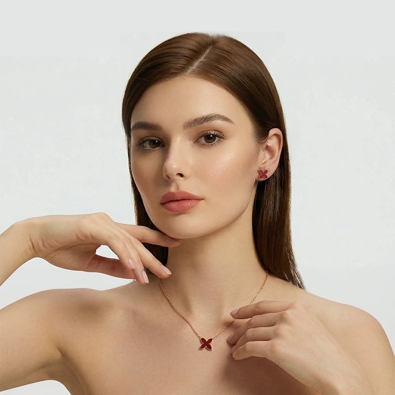 NOLYN Deoksugung Collaboration Window Flower Jewelry Gift Box, Necklace Stud Set, Red Agate Aromatherapy Gift Box