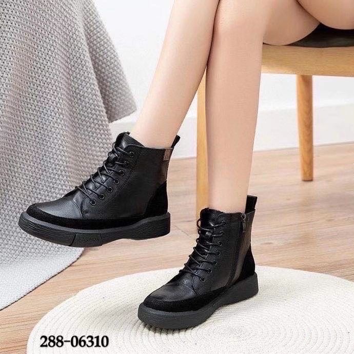 黑色短靴女款软牛皮通勤百搭及踝靴
