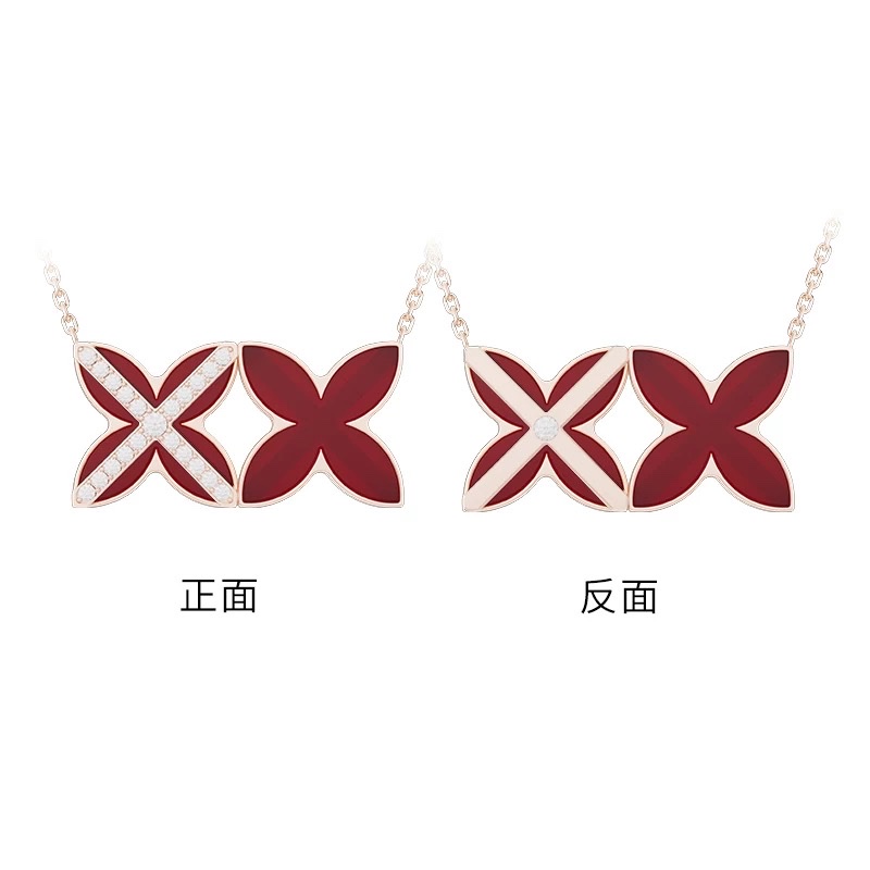 NOLYN Deoksugung Collaboration Double Window Flower Jewelry Red Agate Necklace Stud Set Light Luxury Gift Box Set details Picture