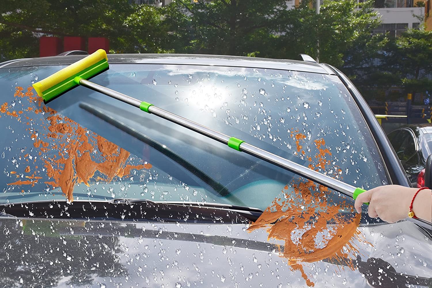 Amazon four-section segmented stainless steel rod 2-in-1 sponge window scraper, double-sided glass wiper, water scraper, window cleaner, window scraper Specification image