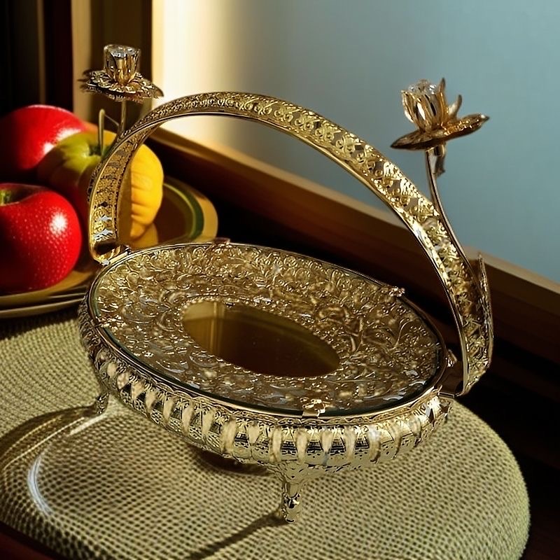 European-style light luxury glass fruit basket, snack tray, living room tea and fruit plate, high-end British-style oval Specification image