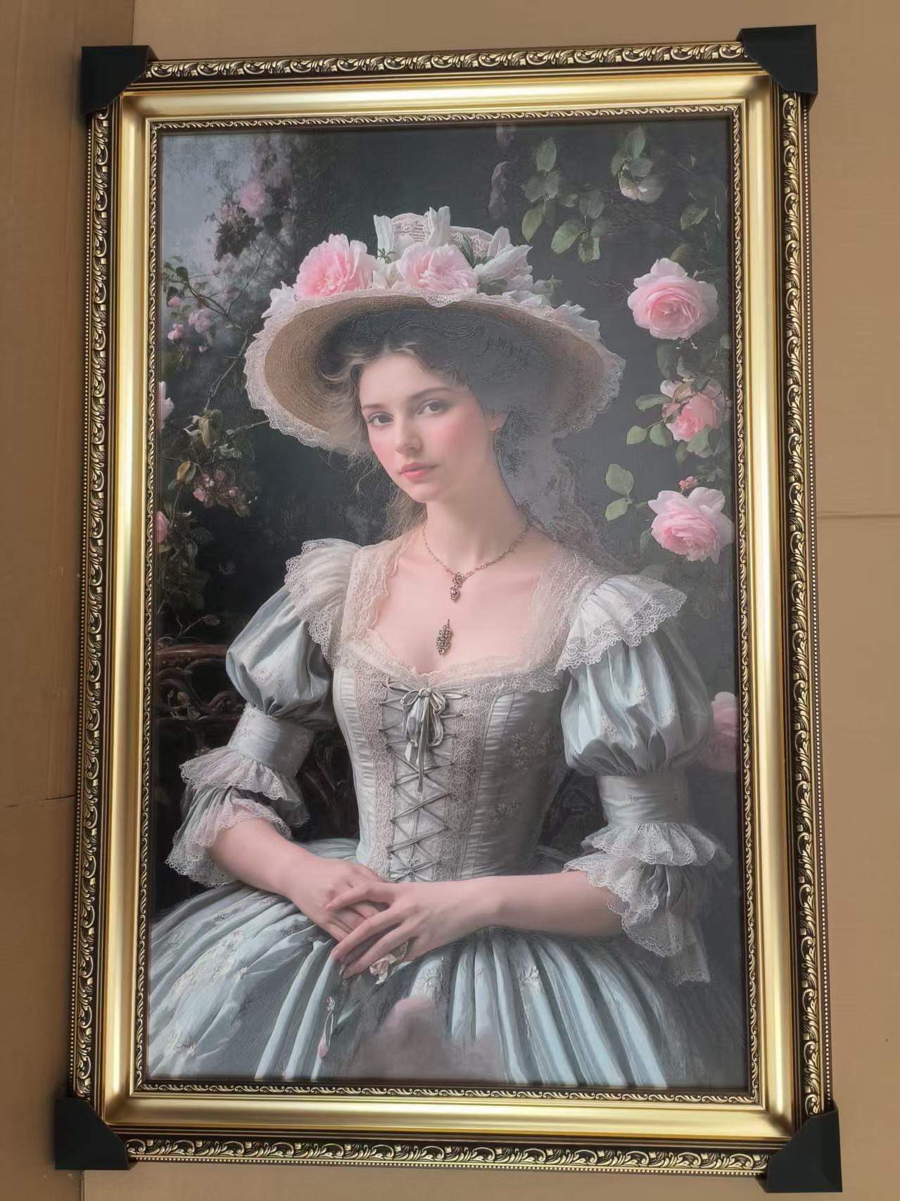 欧式风格装饰画会所工装挂画美女人物系列真丝立体烫金画