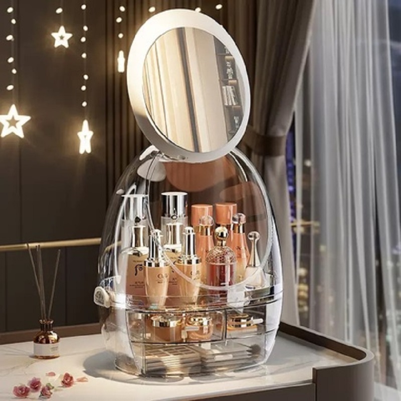 Cosmetic storage box with built-in mirror and no light, drawer-style desktop, high-end feel, large-capacity skin care products, dressing table, shelf 151453581