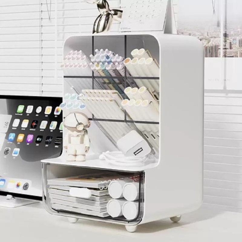 Slanting pen holder storage box, multi-layer large-capacity with drawer, desktop student pen case, office desk stationery storage rack, 141630601