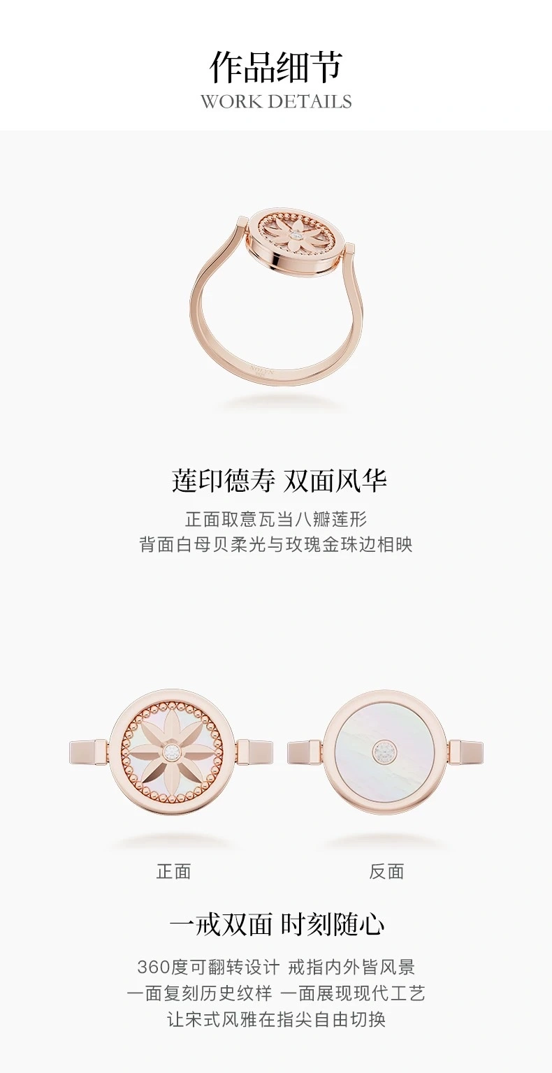 NOLYN Deoksugung Series Tile Flip Ring White mother-of-Pearl Light Luxury versatile Design style Versatile ring detail image 5