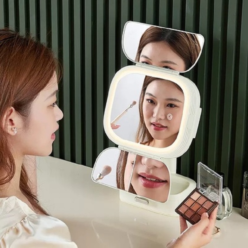 Desktop makeup mirror, dressing table, equipped with light for supplementary lighting, student dormitory bedroom, home multi-functional beauty mirror 145130814