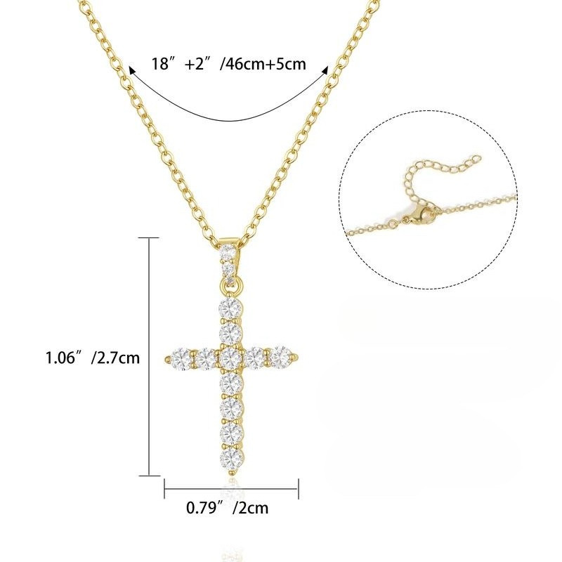 European and American hip-hop trend design double-layered brass cross inlaid with zircon men's necklace set, cross men's necklace Specification image