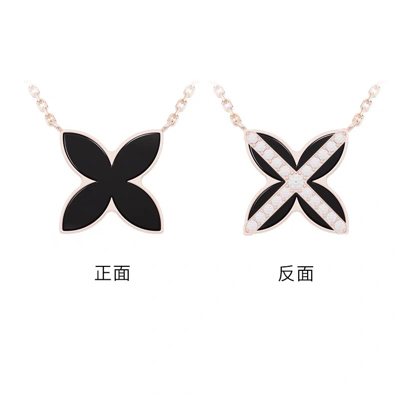 NOLYN Deoksugung co-branded window flower necklace, double-sided black agate, light luxury and versatile four-leaf clover design Item Picture