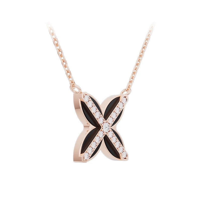 NOLYN Deoksugung co-branded window flower necklace, double-sided black agate, light luxury and versatile four-leaf clover design Specification image
