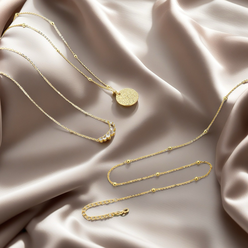 A popular cross-border bestseller in Europe and America, personalized and creative design set of three-layer brass real gold electroplated necklace for Ms. Shang details Picture