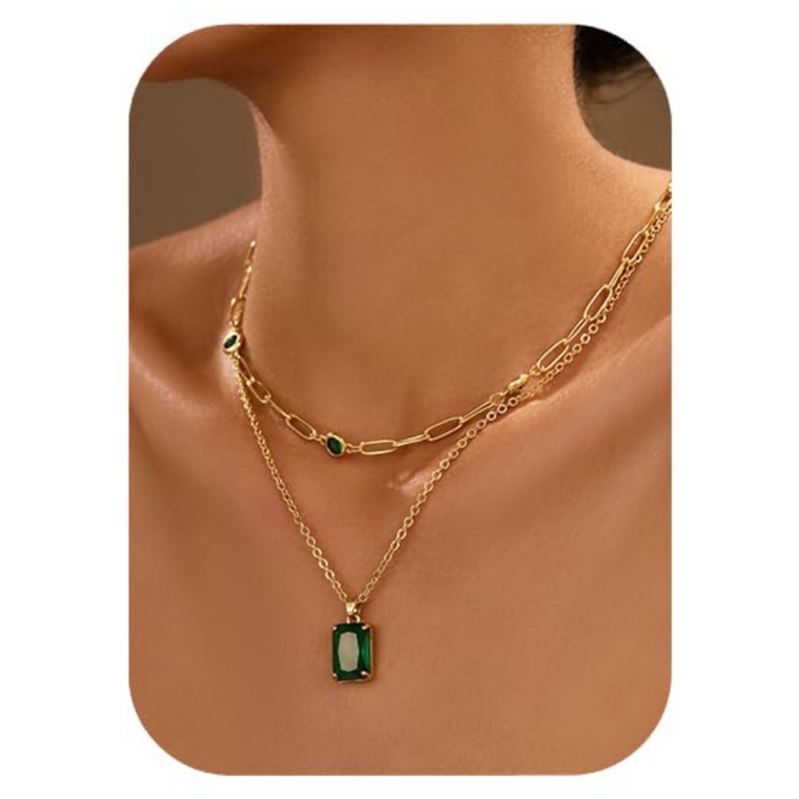 This is a popular cross-border product from Europe and America, featuring a retro, simple and exquisite style. It is inlaid with square zirconia and has a double-layer stacked collarbone chain