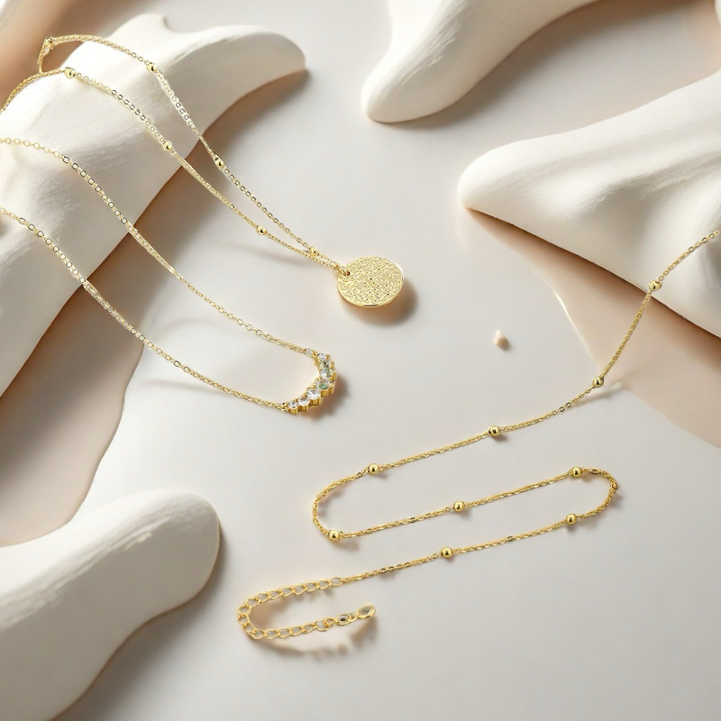 A popular cross-border bestseller in Europe and America, personalized and creative design set of three-layer brass real gold electroplated necklace for Ms. Shang Item Picture