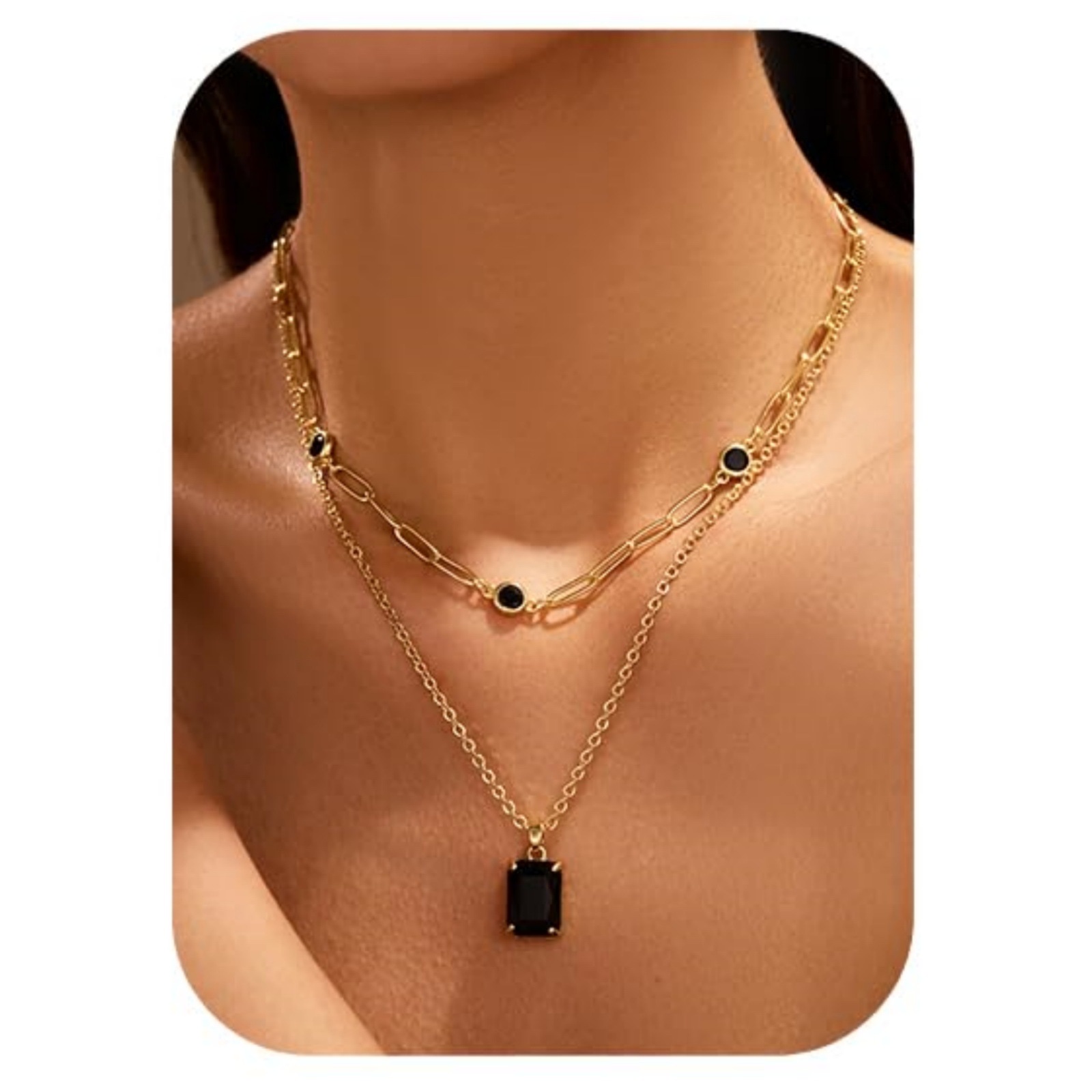 This is a popular cross-border product from Europe and America, featuring a retro, simple and exquisite style. It is inlaid with square zirconia and has a double-layer stacked collarbone chain Specification image